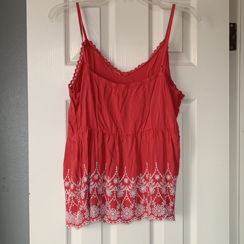 Maurices coral embroidered peplum top. Sz L - Picture 10 of 10